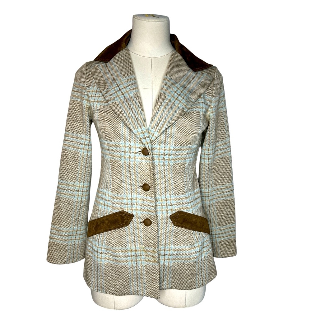 Vintage Jantzen plaid faux suede blazer blue brown size small